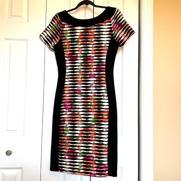 Joseph Ribkoff Panel Sheath Dress Multi Floral Short Sleeve Size 6 Like New! - Picture 4 of 14